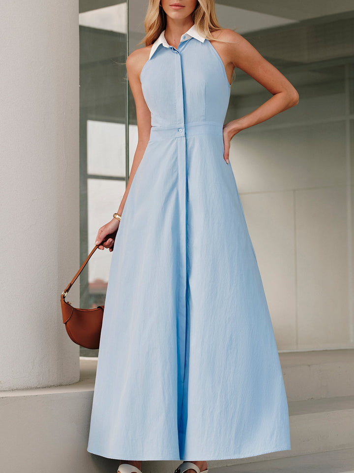 Robe Sans Manches à Col Boutonné