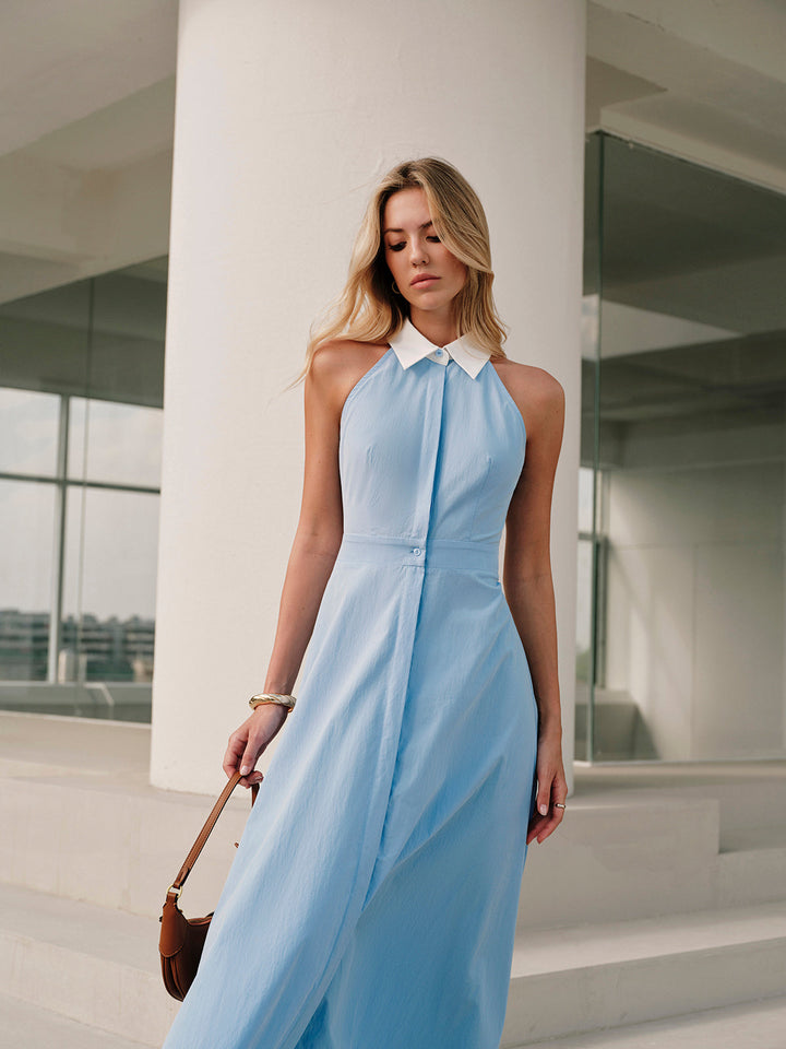 Robe Sans Manches à Col Boutonné
