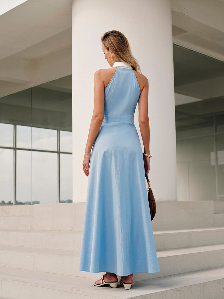 Robe Sans Manches à Col Boutonné