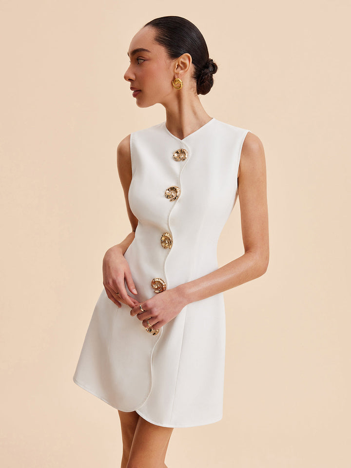 Robe asymétrique sans manches à boutons
