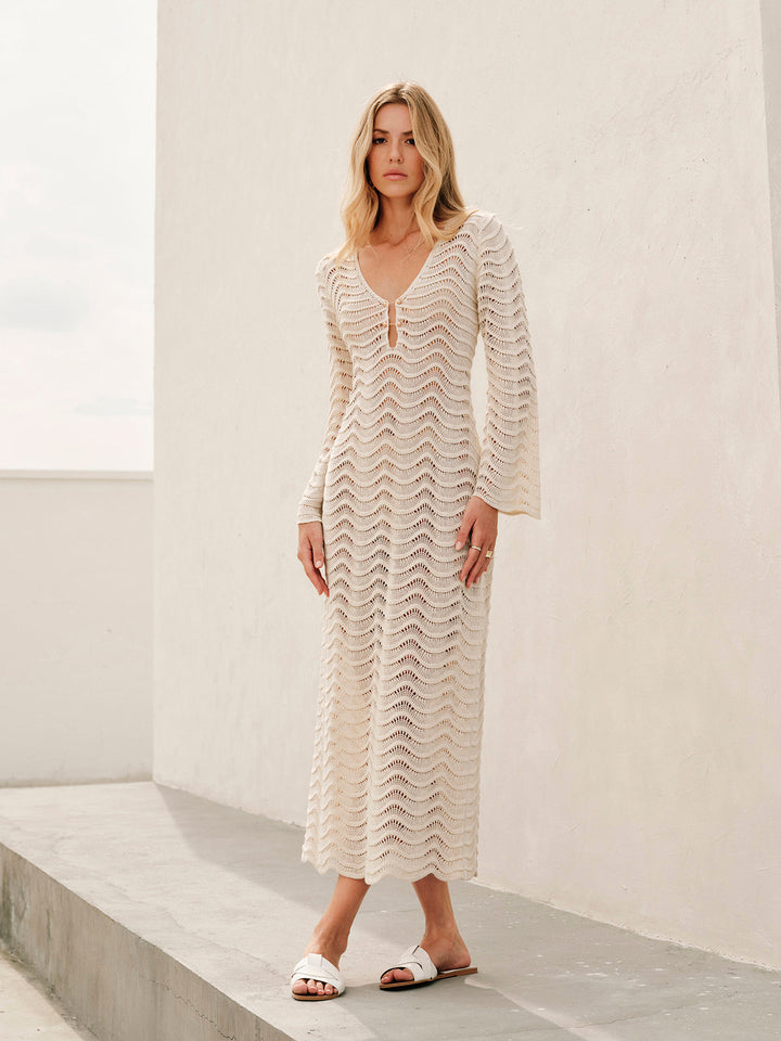 Robe Pull en Maille avec Découpes et Attaches Dorsales