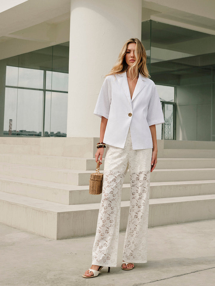 Pantalon à cordon de taille mi-haute en dentelle