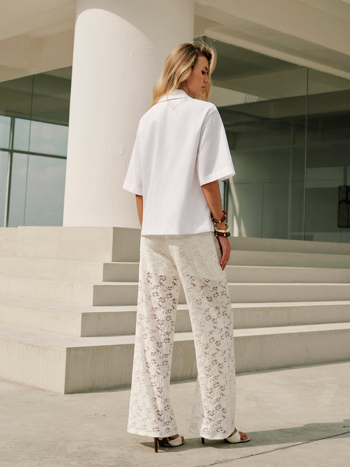 Pantalon à cordon de taille mi-haute en dentelle