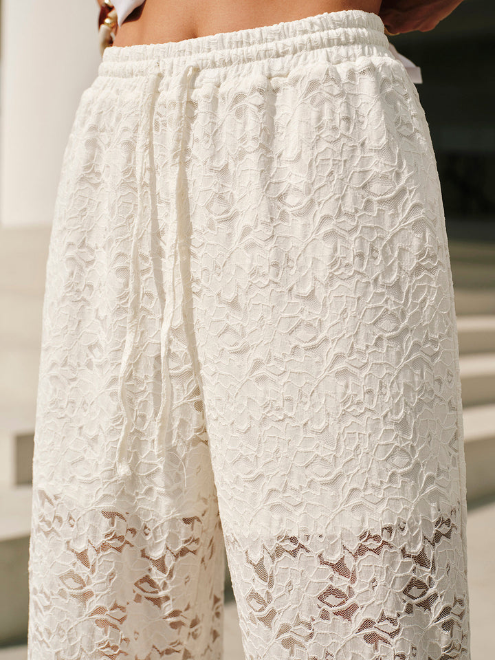 Pantalon à cordon de taille mi-haute en dentelle