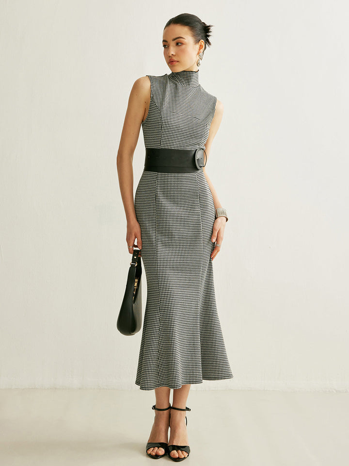 Robe Sans Manches à Carreaux avec Ceinture