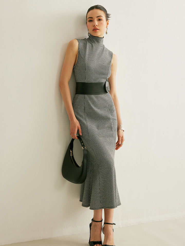 Robe Sans Manches à Carreaux avec Ceinture