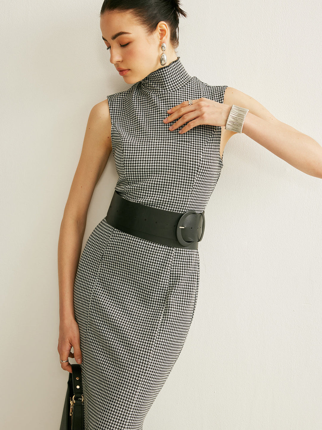 Robe Sans Manches à Carreaux avec Ceinture