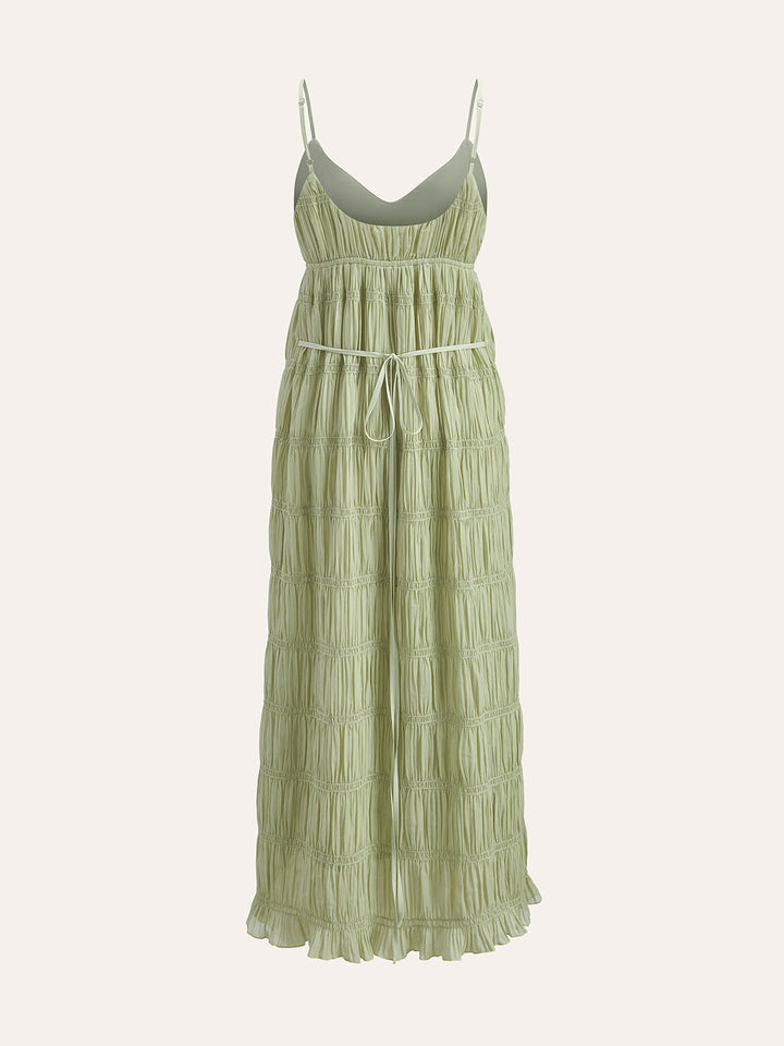 Robe Plissée à Bretelles Semi-Transparente
