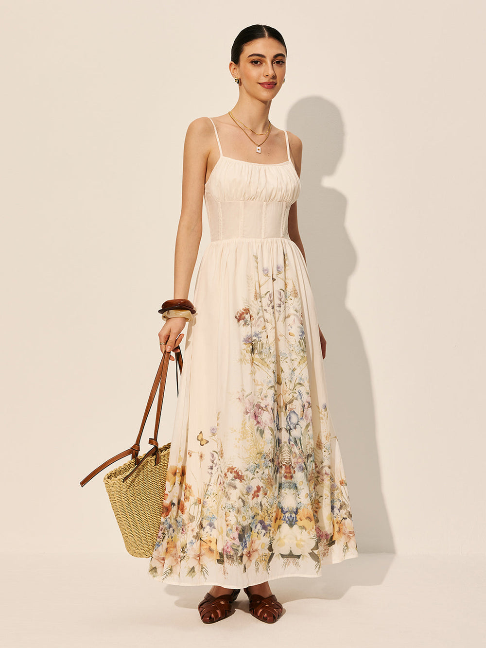 Robe à col carré à imprimé floral