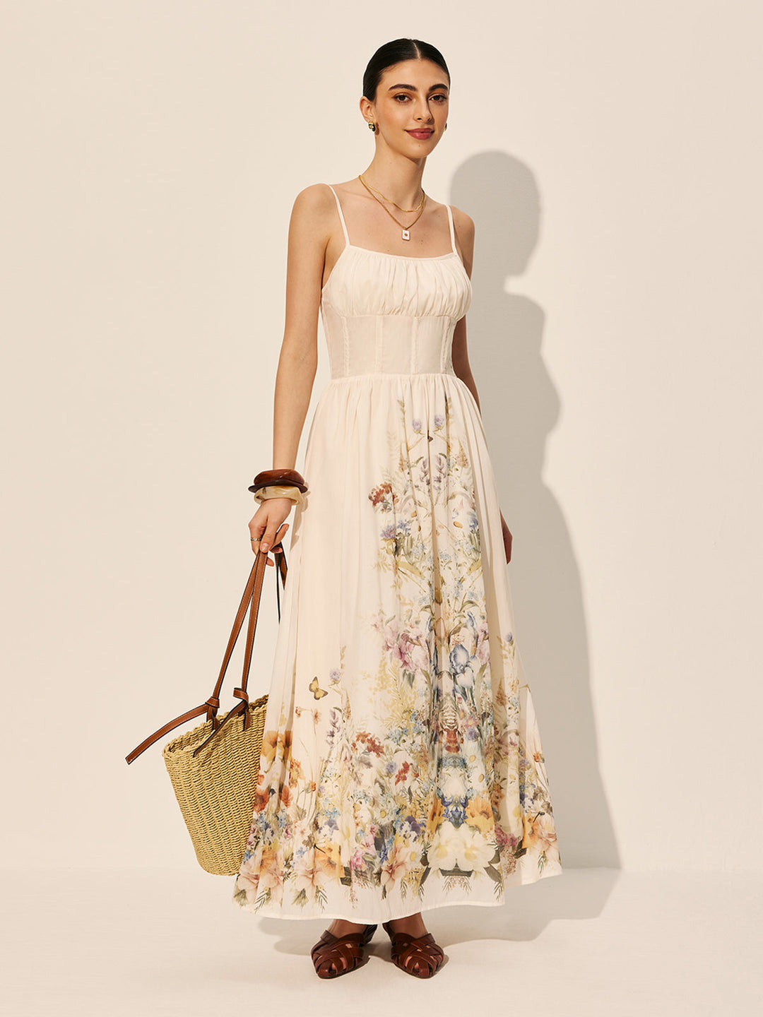Robe à col carré à imprimé floral