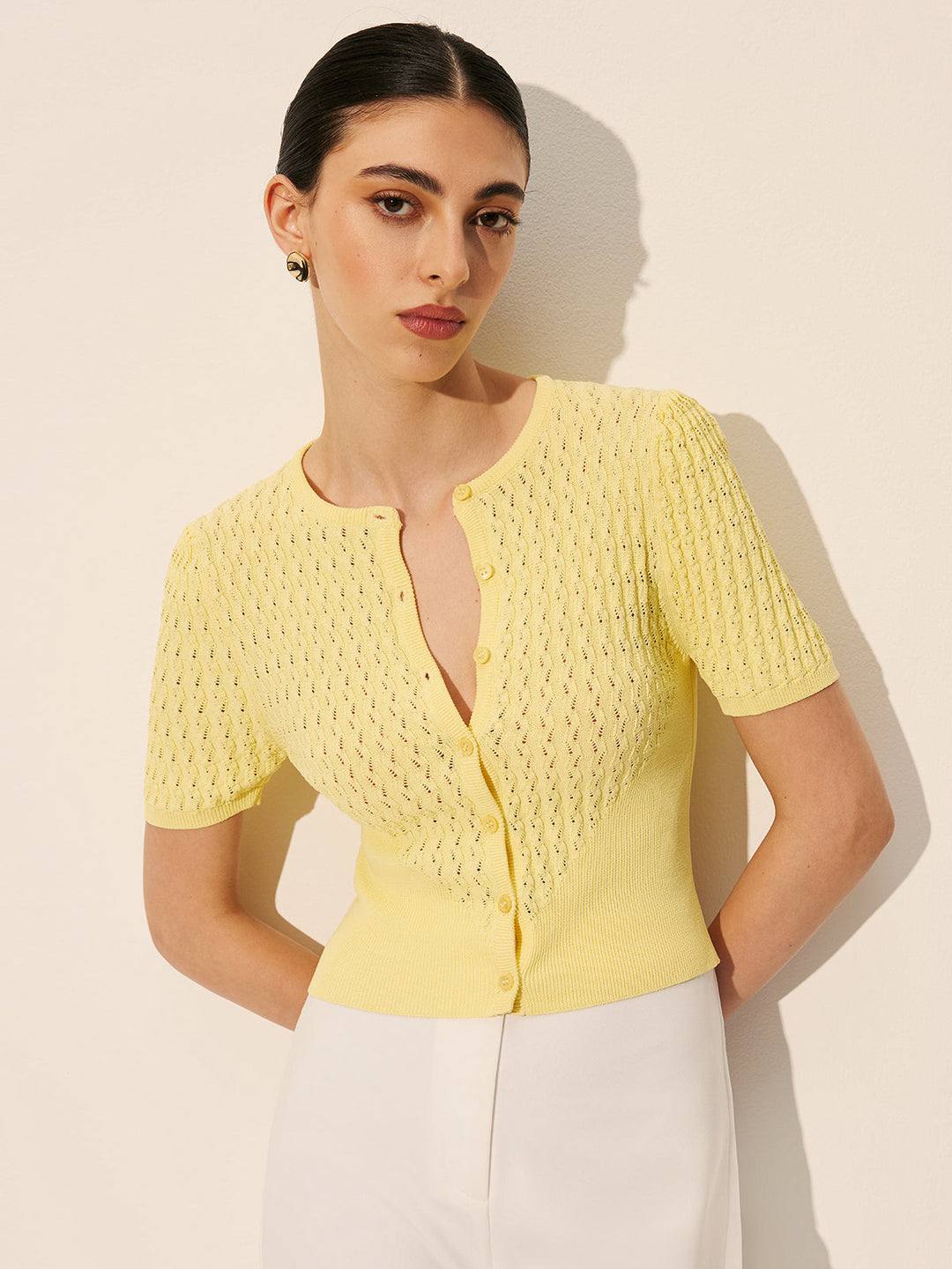 Haut Boutonné en Tricot Creux