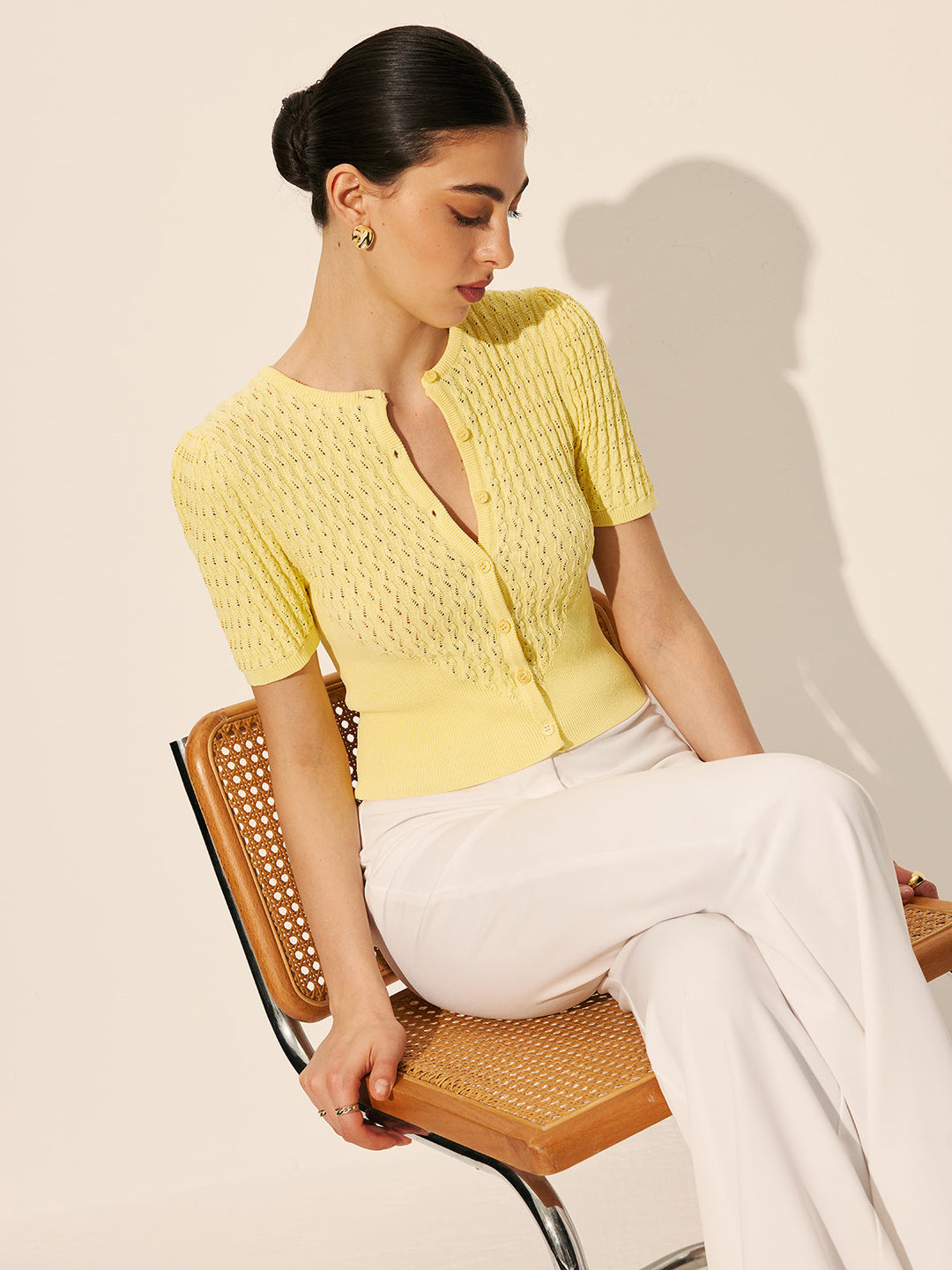 Haut Boutonné en Tricot Creux