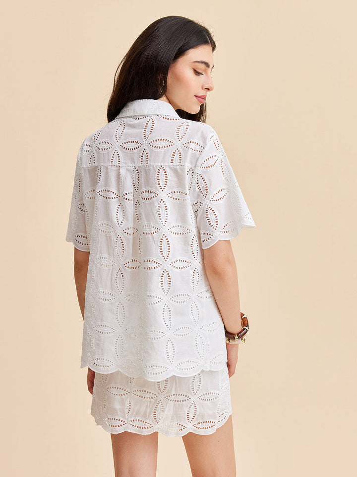 Ensemble Jupe Broderie Anglaise Coton Semi-Transparente