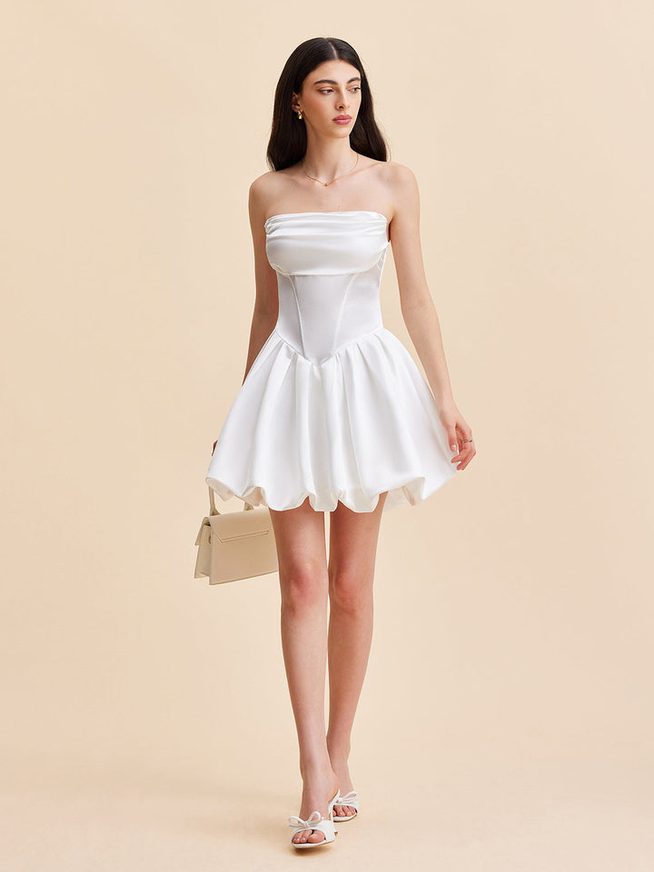 Robe Trompe l'Œil Satinée Semi-Transparente à Effet Bouffant