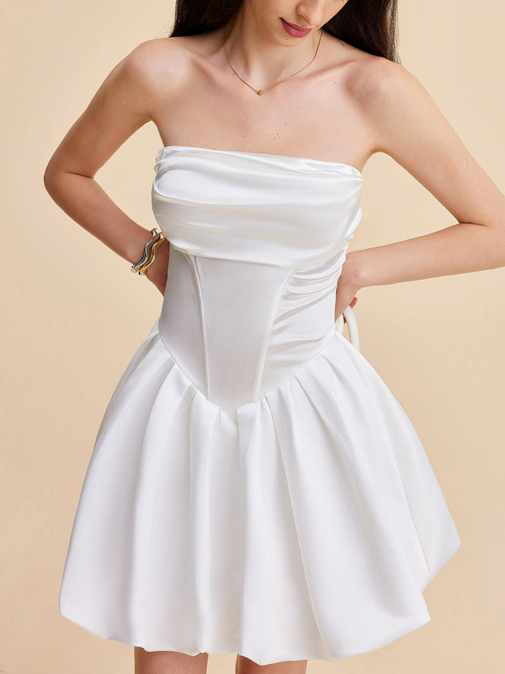 Robe Trompe l'Œil Satinée Semi-Transparente à Effet Bouffant