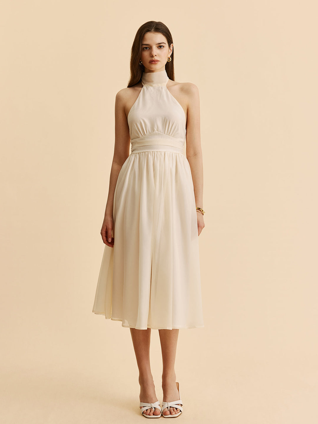 Robe Mi-longue à Dos Nu et Décolleté Halter