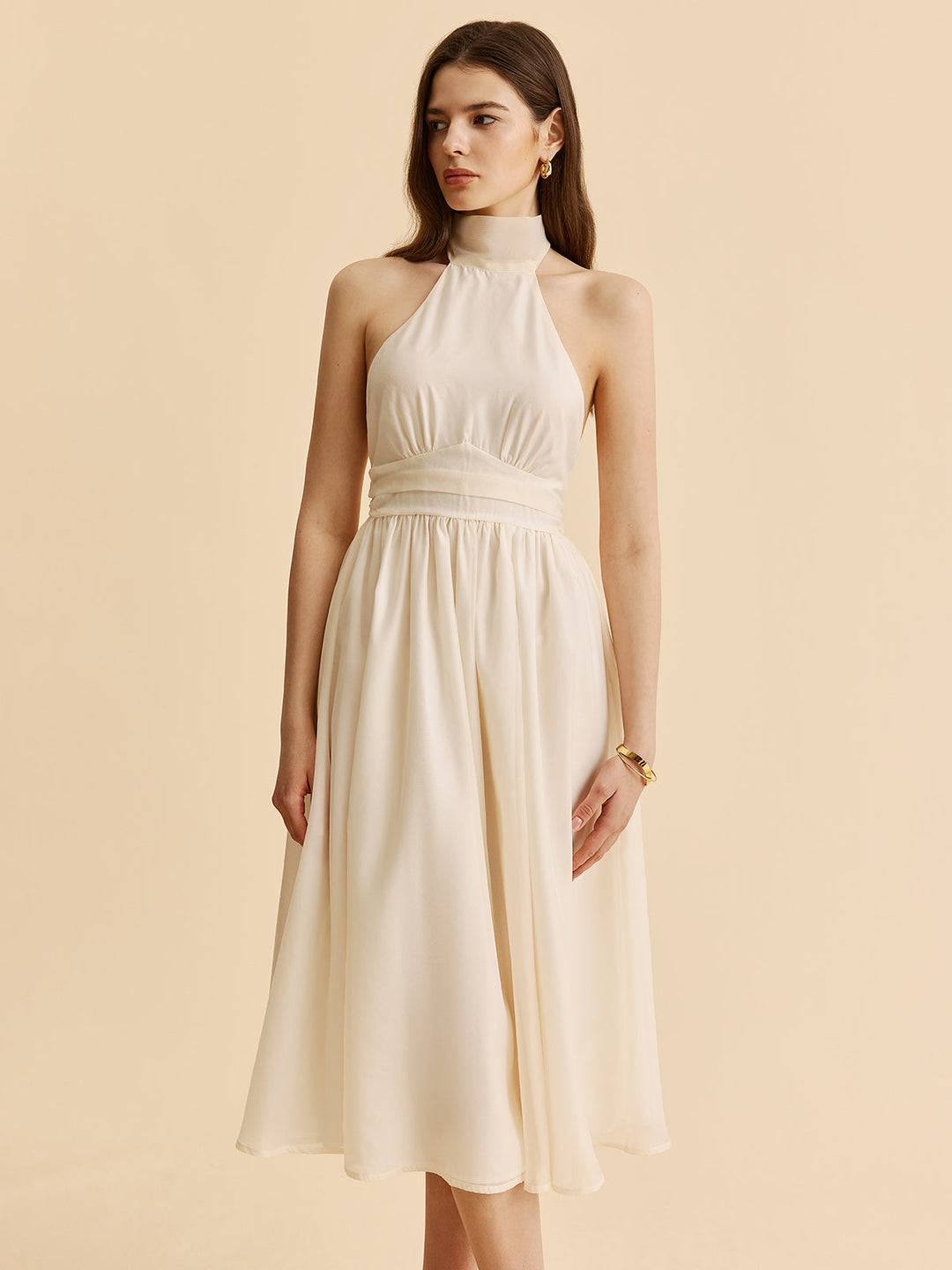 Robe Mi-longue à Dos Nu et Décolleté Halter