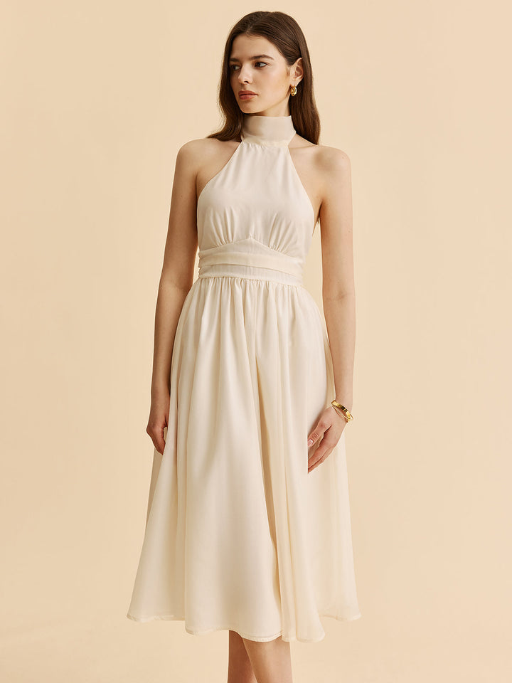 Robe Mi-longue à Dos Nu et Décolleté Halter