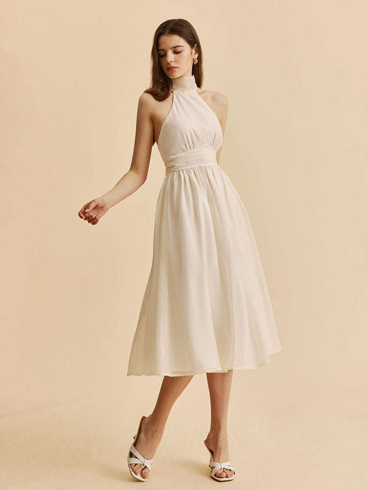 Robe Mi-longue à Dos Nu et Décolleté Halter
