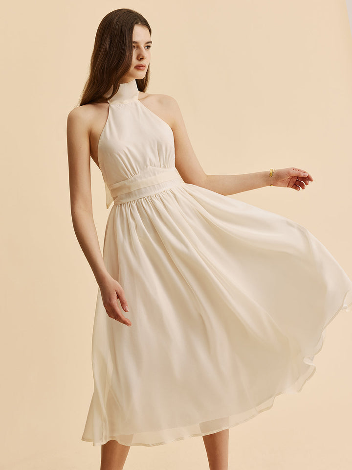 Robe Mi-longue à Dos Nu et Décolleté Halter