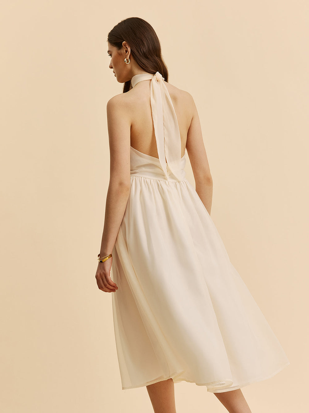 Robe Mi-longue à Dos Nu et Décolleté Halter