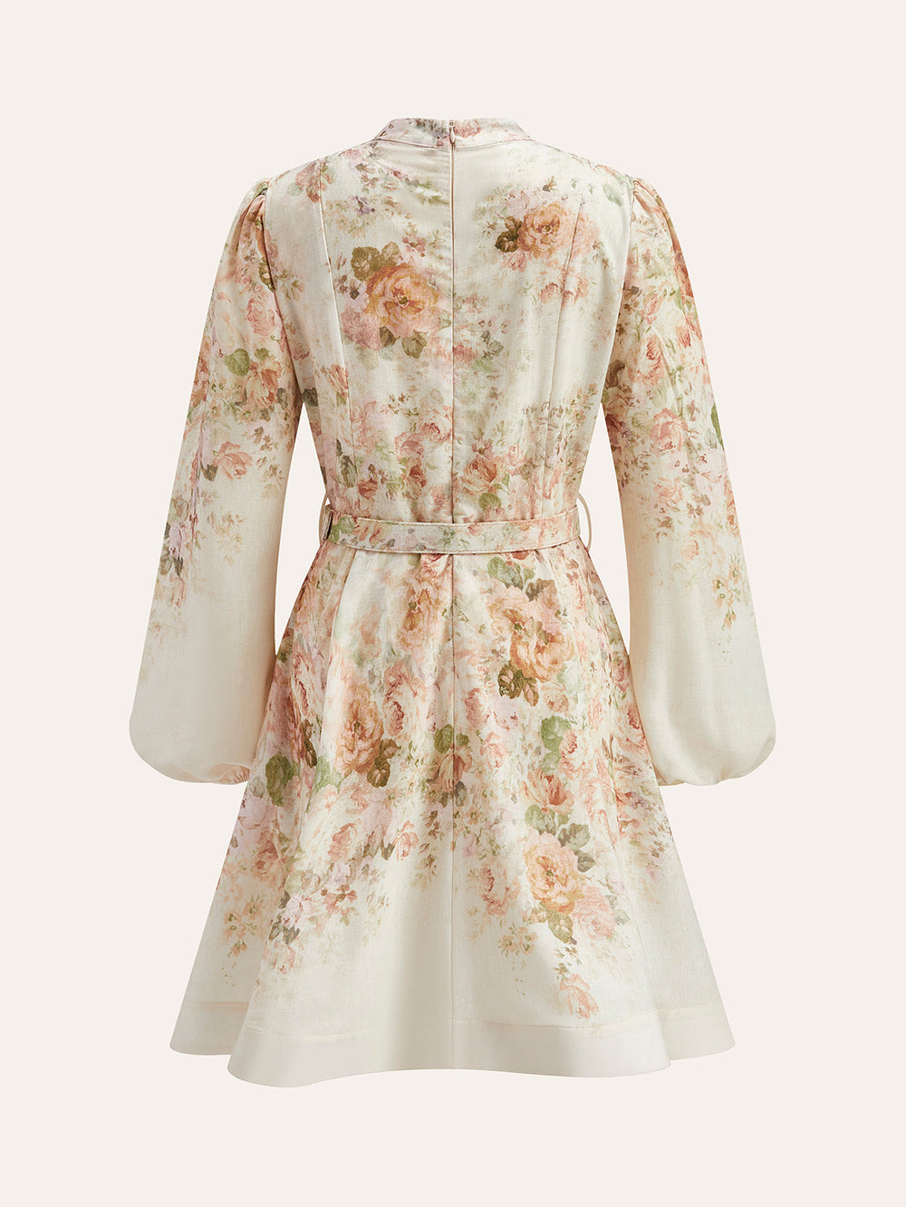 Robe Ceinture Manches Bouffantes en Coton et Lin