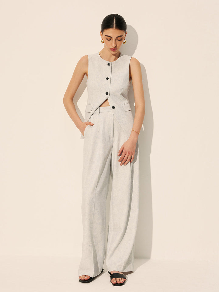 Pantalons Larges Plissés Mi-Taille