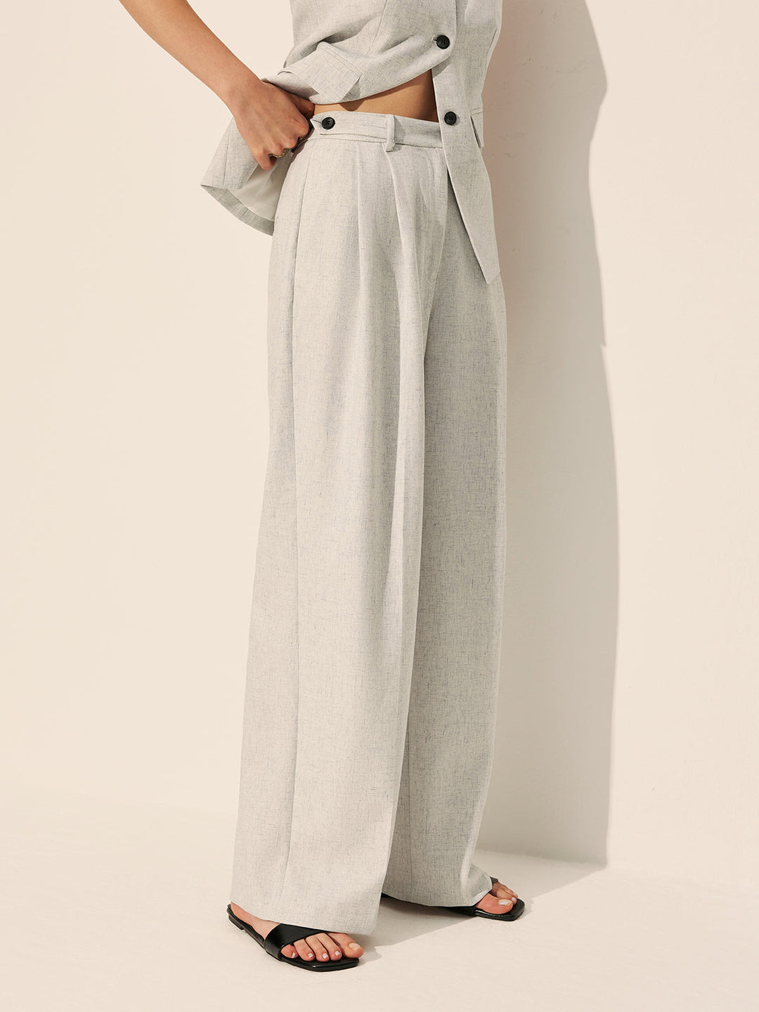 Pantalons Larges Plissés Mi-Taille