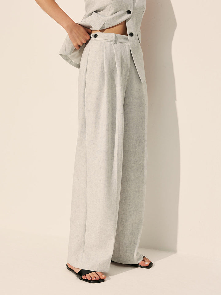 Pantalons Larges Plissés Mi-Taille