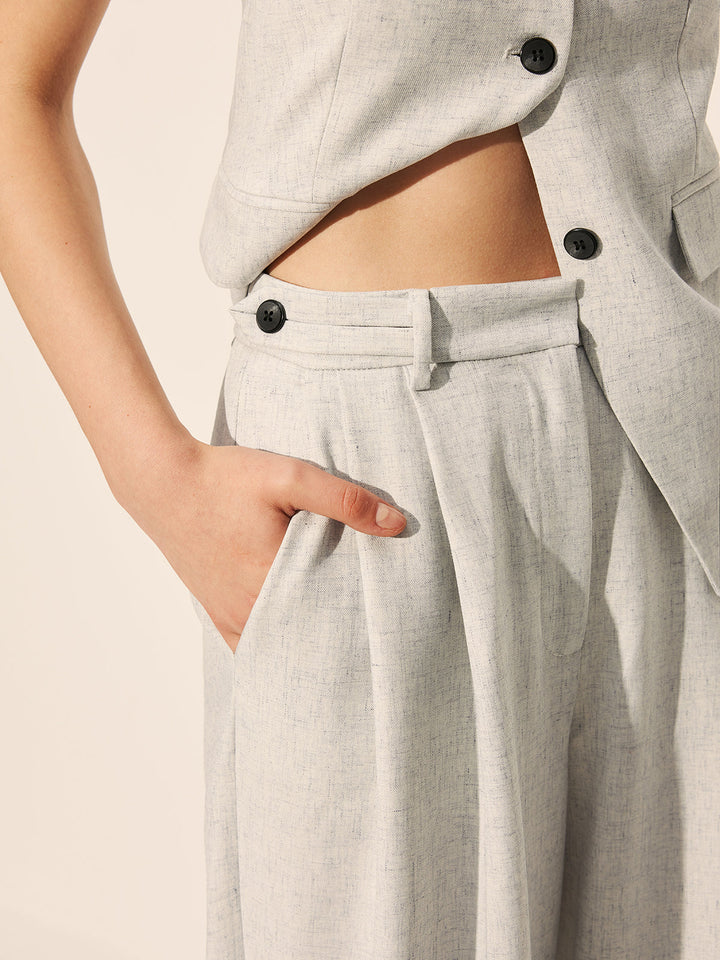 Pantalons Larges Plissés Mi-Taille