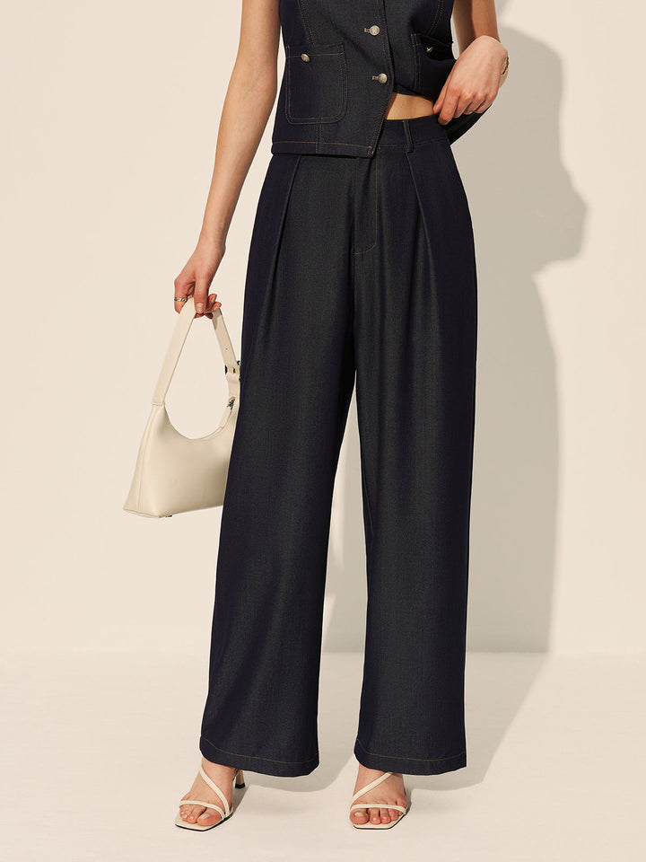 Pantalons en jean larges à taille mi-haute avec poches