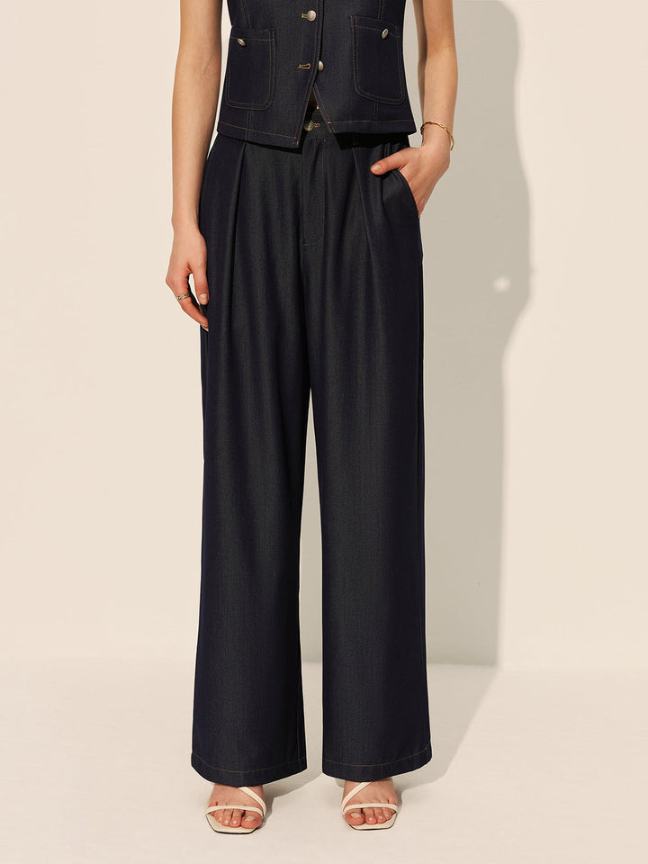 Pantalons en jean larges à taille mi-haute avec poches