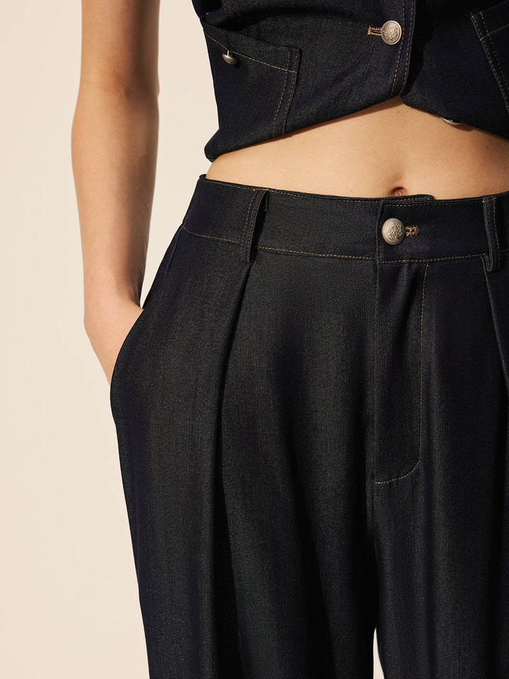Pantalons en jean larges à taille mi-haute avec poches