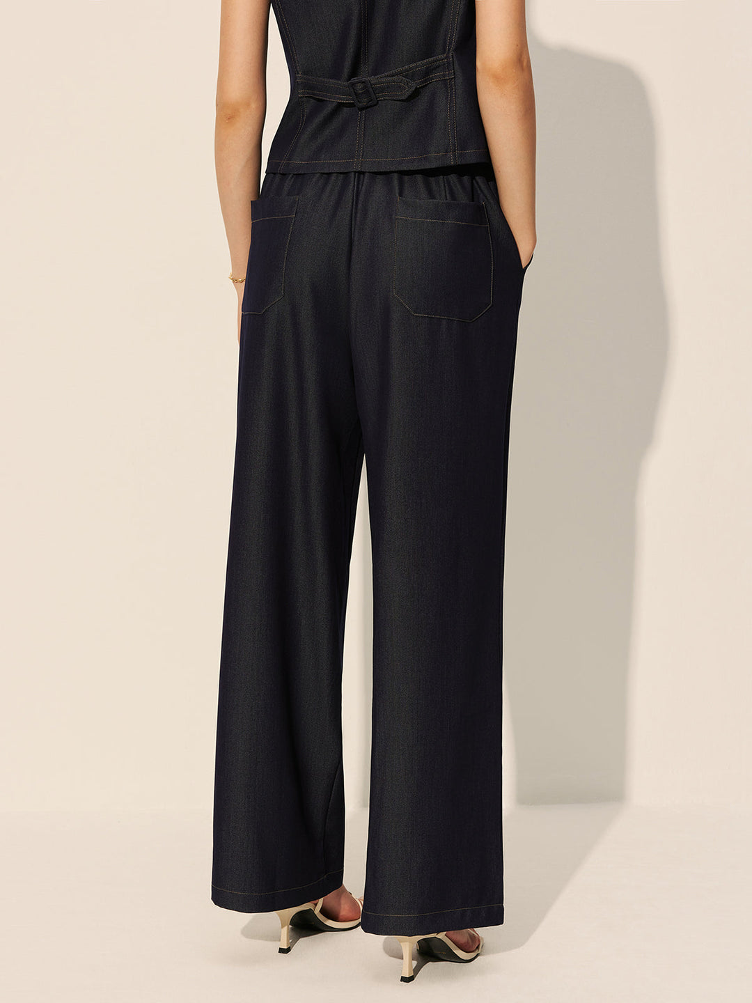 Pantalons en jean larges à taille mi-haute avec poches