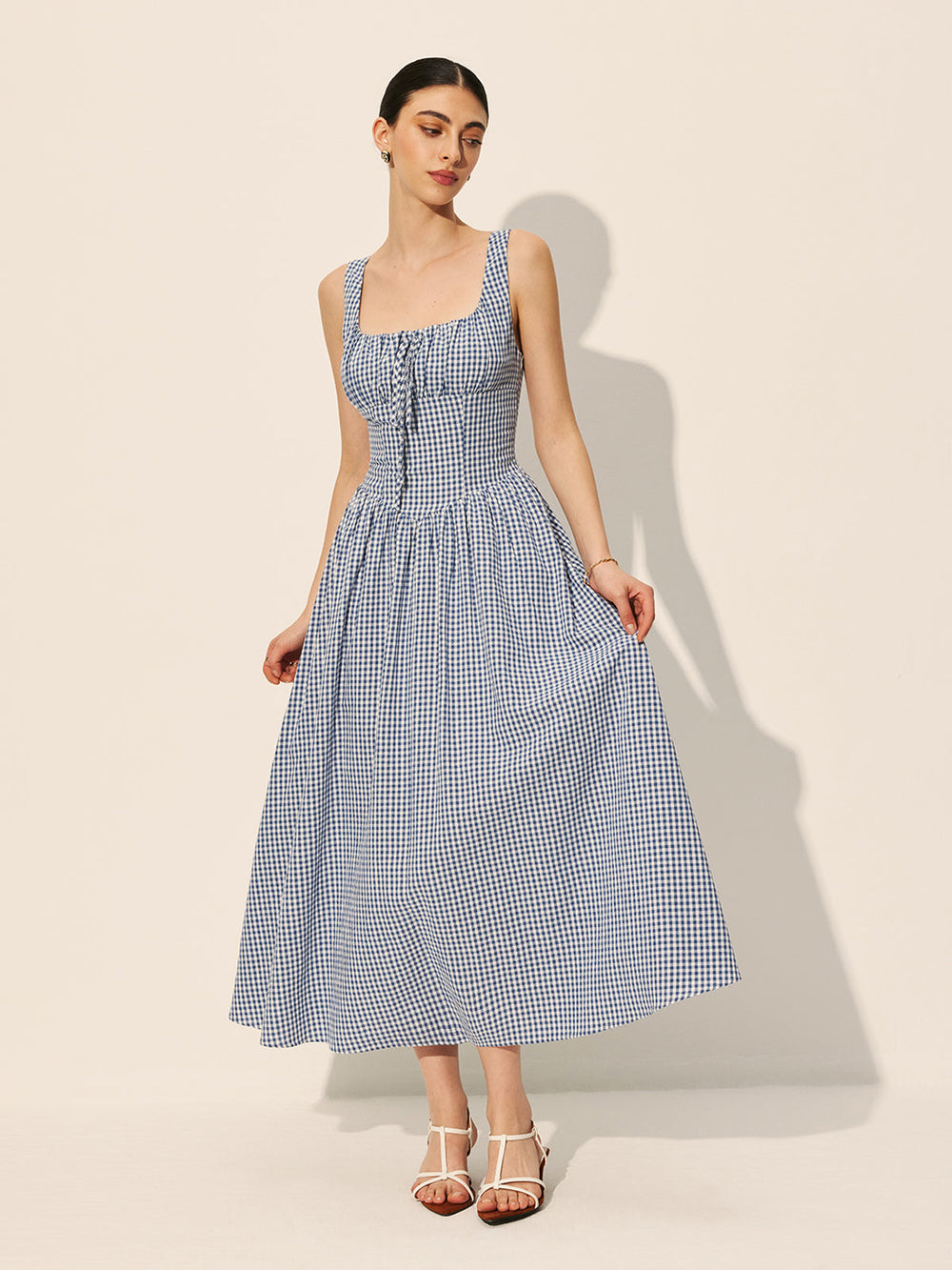 Robe à Volants en Coton à Carreaux