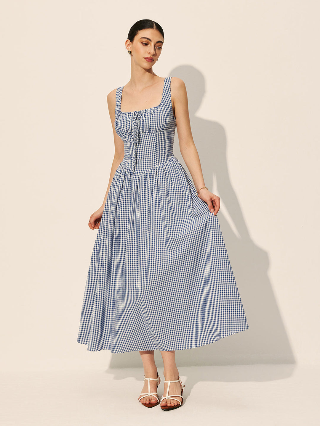 Robe à Volants en Coton à Carreaux