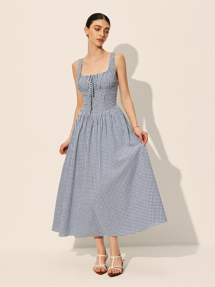 Robe à Volants en Coton à Carreaux
