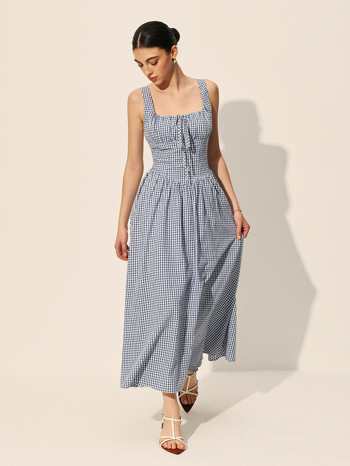 Robe à Volants en Coton à Carreaux