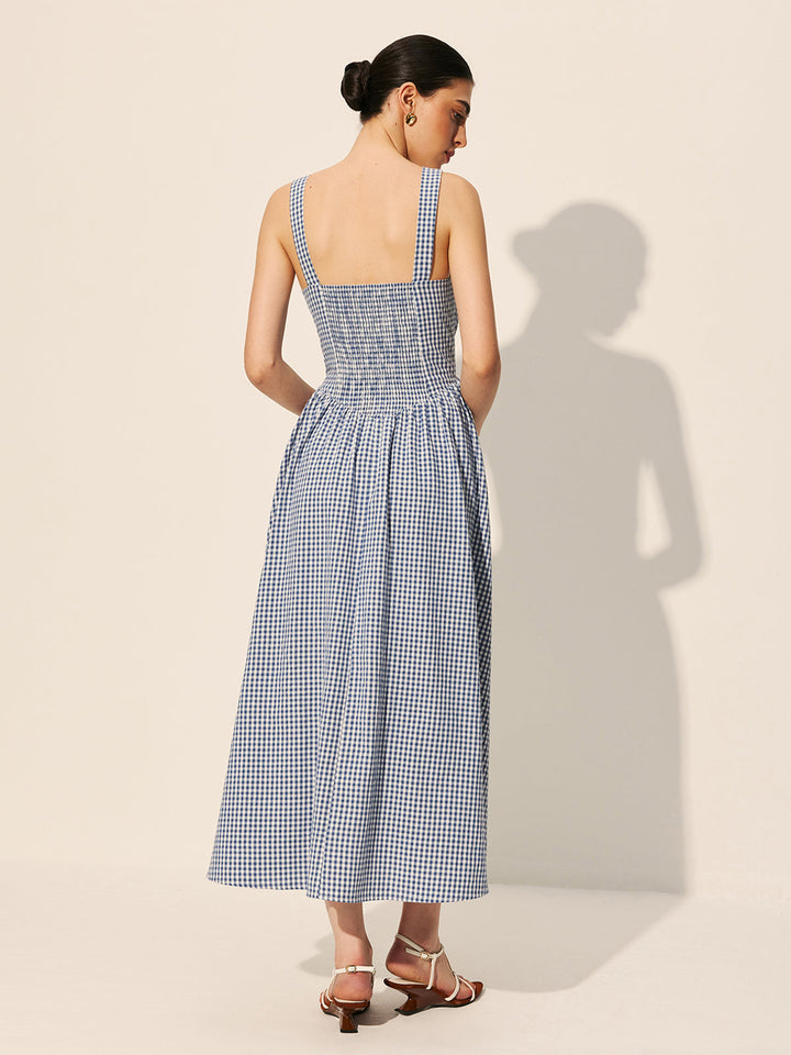 Robe à Volants en Coton à Carreaux