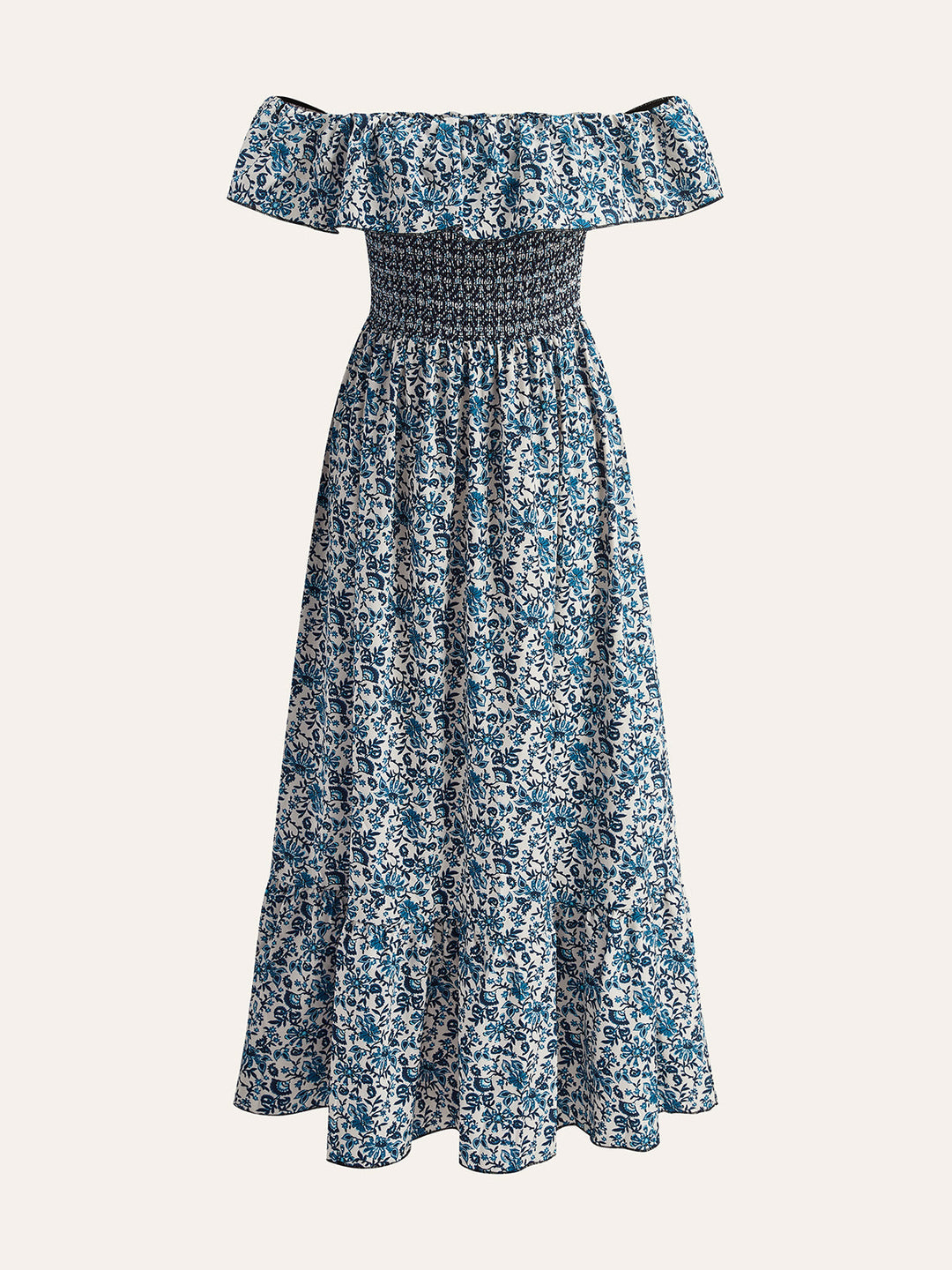 Robe Longue Bohème Épaule Dégagée à Volants et Imprimé Floral