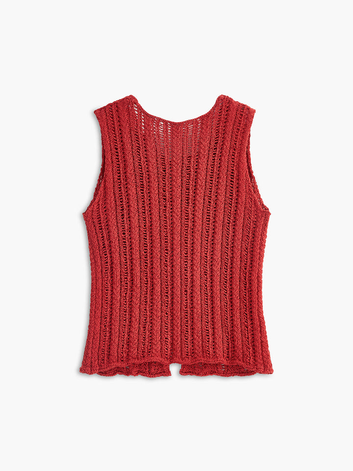 Gilet Sans Manches en Maille à Nouer sur le Devant