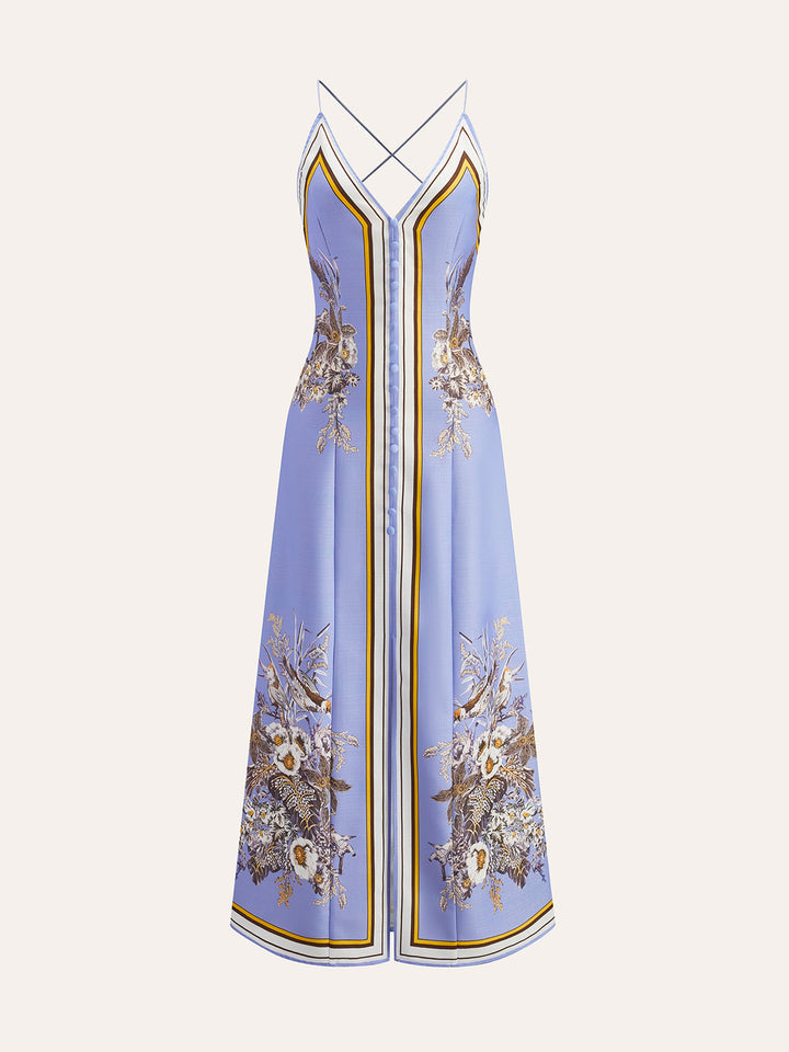 Robe longue décontractée à imprimé floral et col licou