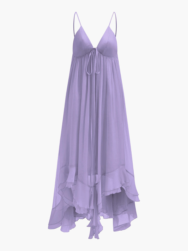 Robe Mi-Transparente en Mousseline Superposée avec Cape