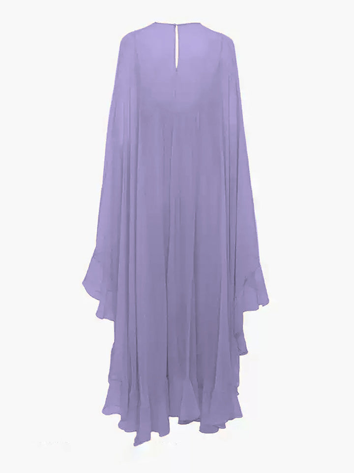 Robe Mi-Transparente en Mousseline Superposée avec Cape