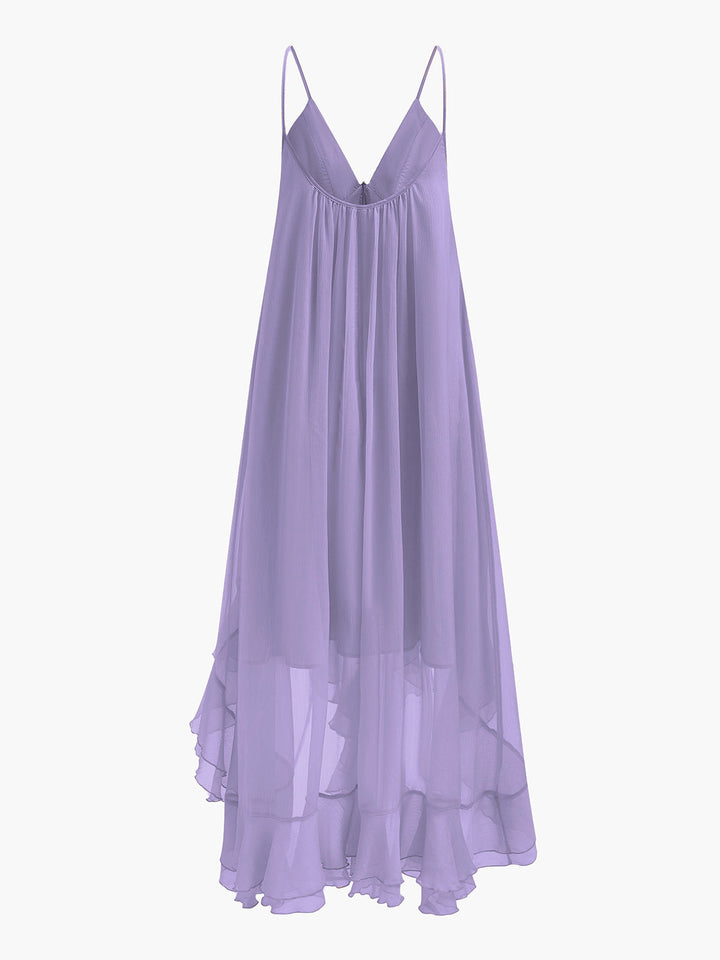 Robe Mi-Transparente en Mousseline Superposée avec Cape