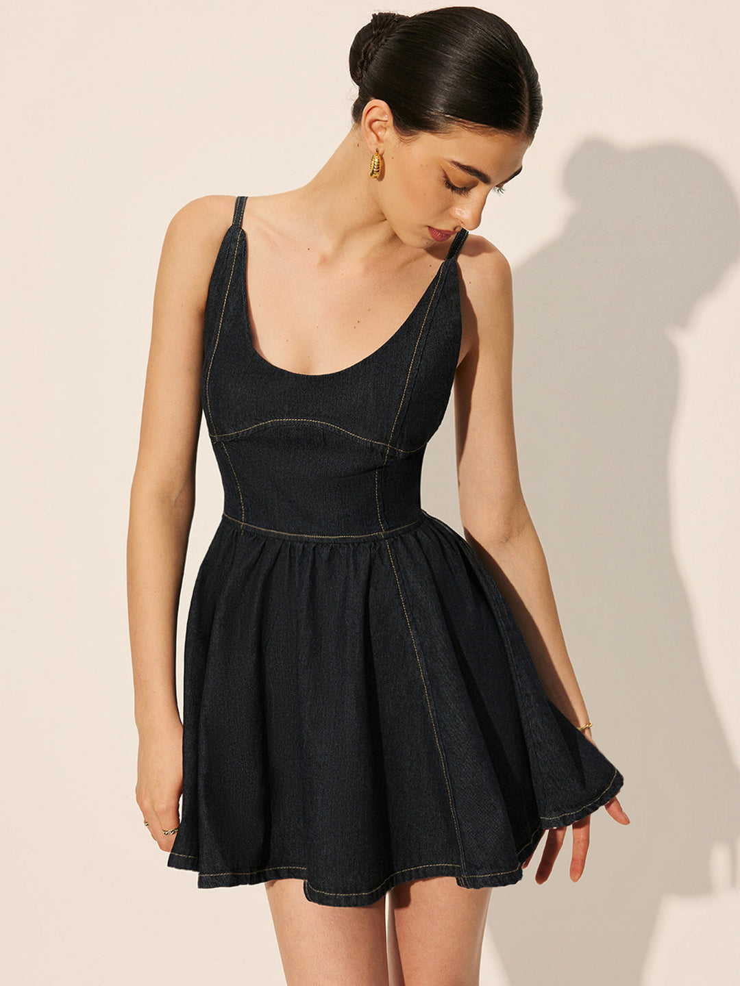 Robe patineuse évasée en jean sans dos