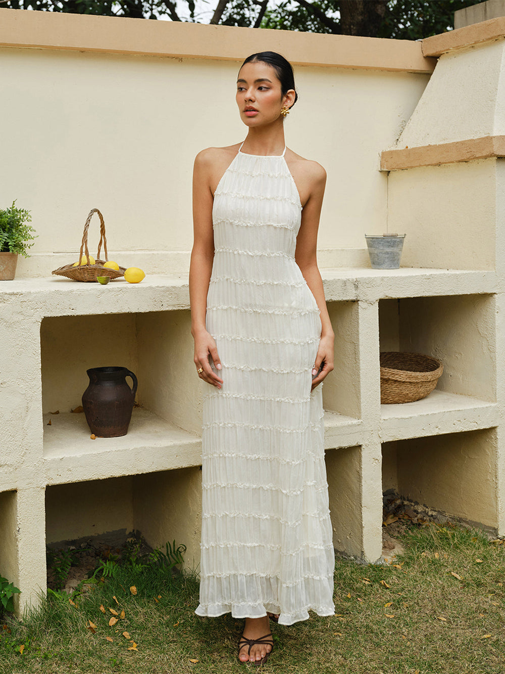 Robe à Bretelles avec Volants au Dos