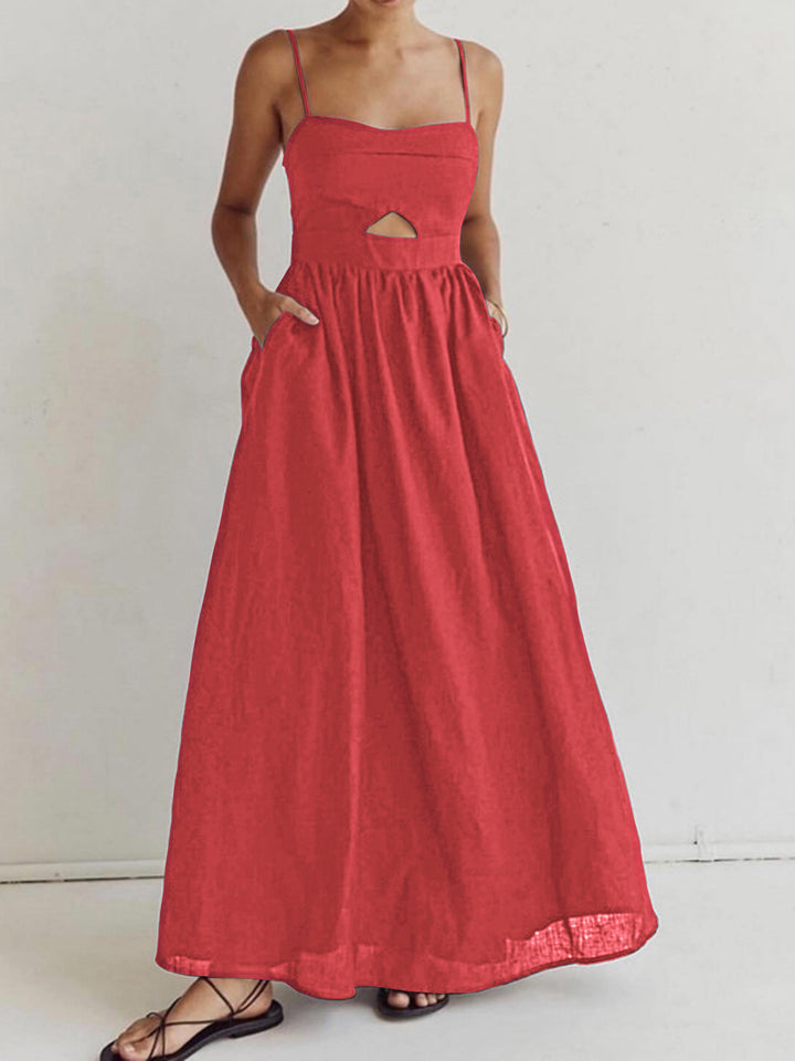 Robe Longue Coton Sans Manches à Poches Découpe