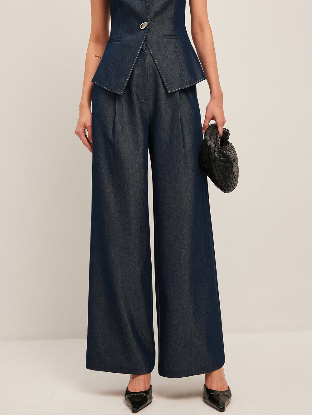 Pantalons Amples Taille Haute Plissés