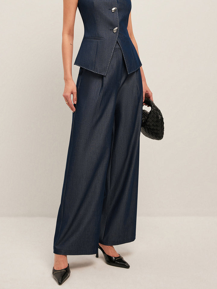 Pantalons Amples Taille Haute Plissés